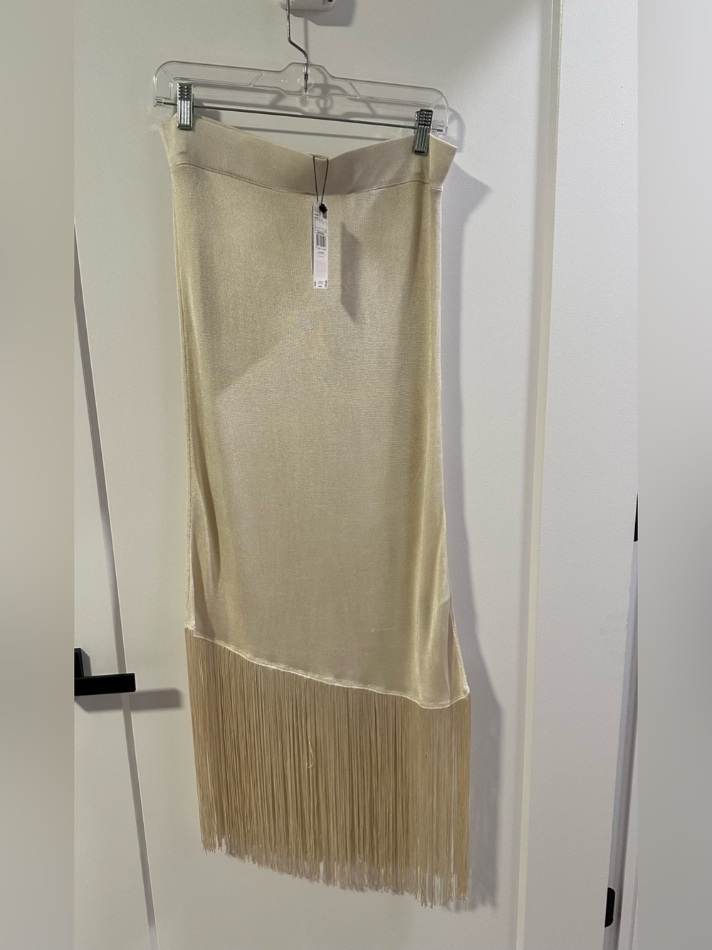 Mango Cream Fringe-Hem Maxi Skirt